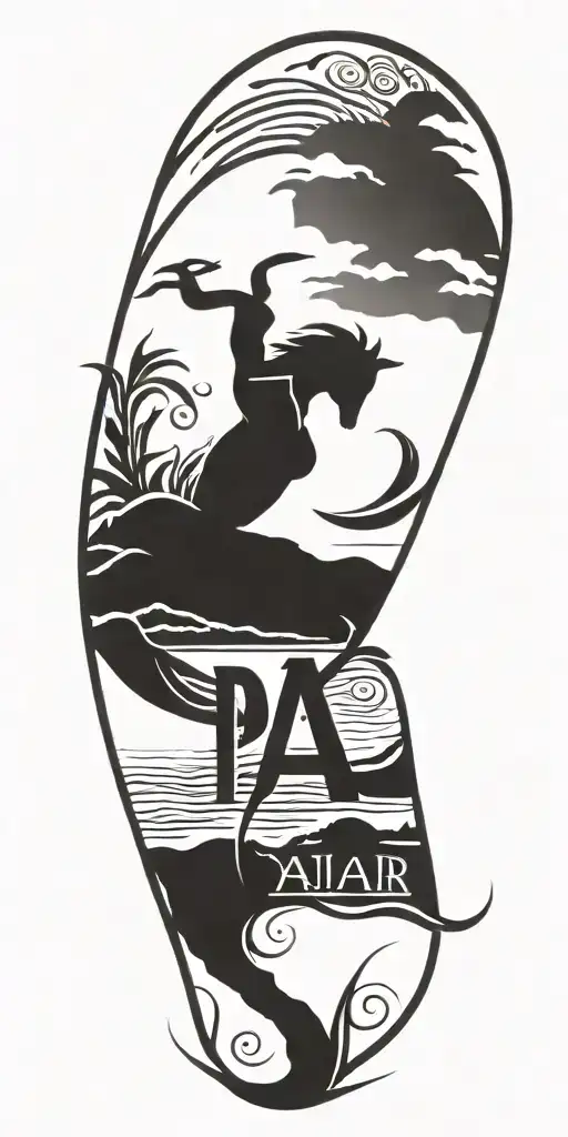 A Daughter's Name In Gaelic Script With A Beach Scene In The Background