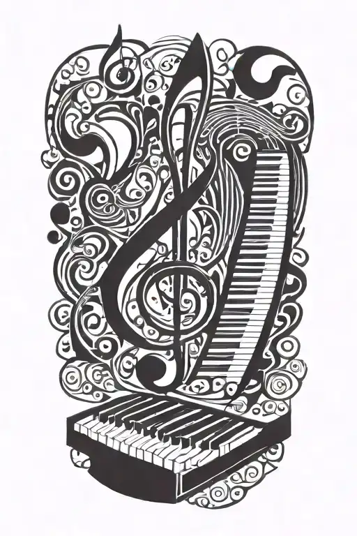 Piano Keyboard Intertwined With Music Staff