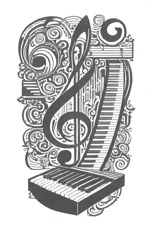 Piano Keyboard Intertwined With Music Staff Of 4 Bars Of Music