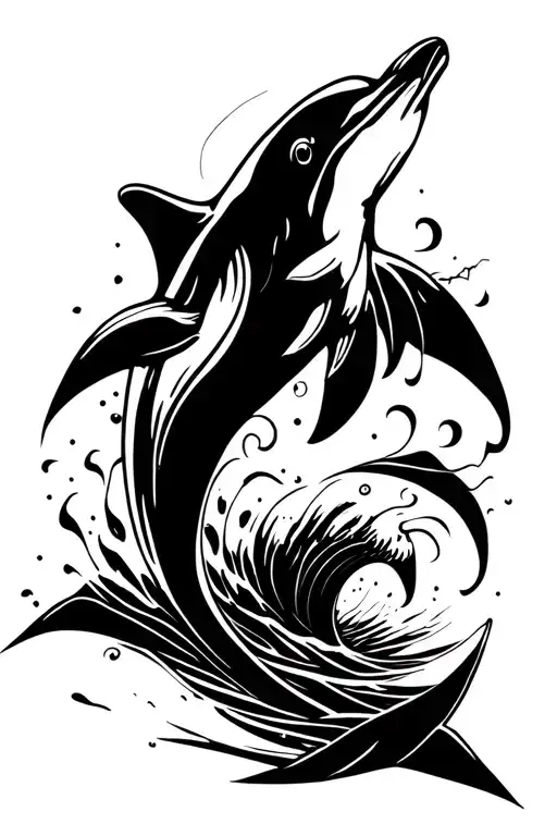 Dolphin In Water Waves Crashing In The Background