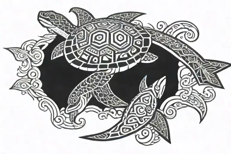 Turtle And Shark Swimming Bracelet Tattoo Polinesian