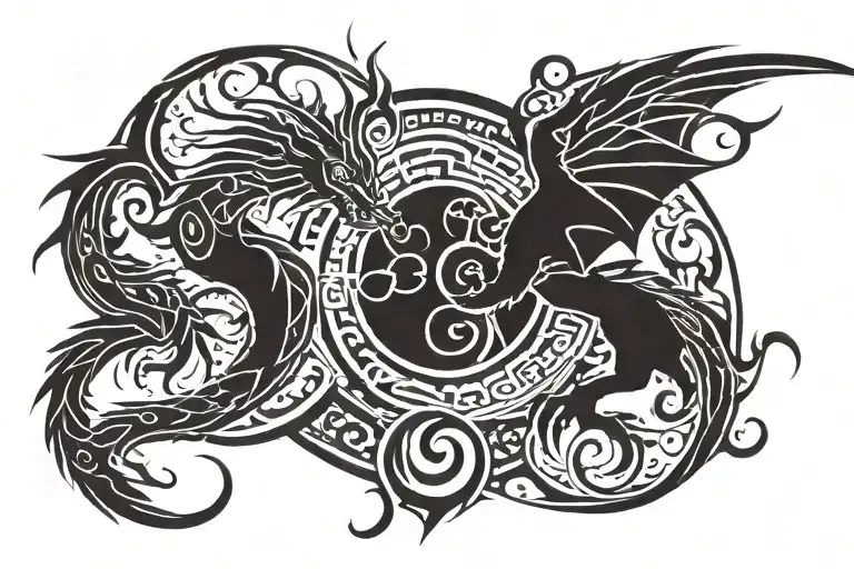 Dragon And Phoenix Facing Away From Each Other