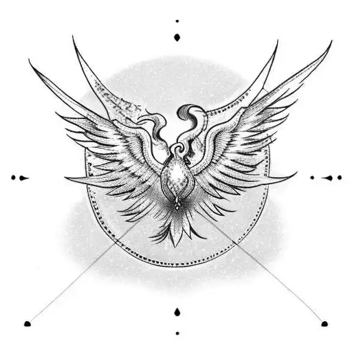 Phoenix Flying In The Clouds With Open Wings