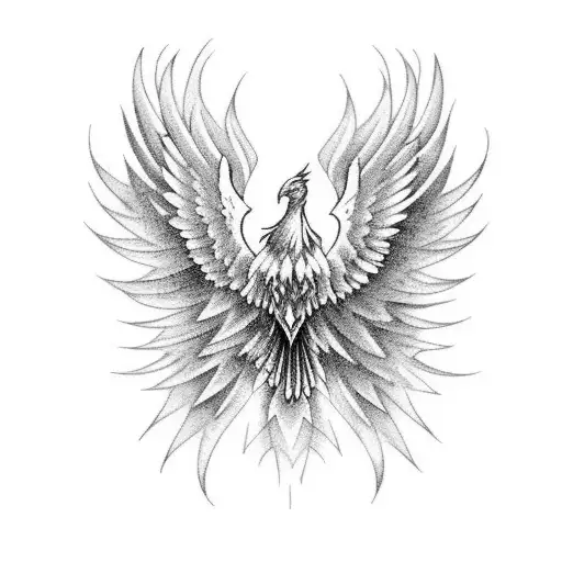 Phoenix Flying In The Clouds With Open Wings