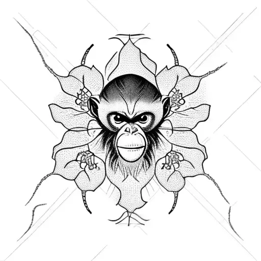 Spider Monkey With Hibiscus