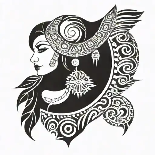 Neck And Shoulder Tattoo For Women In The Shape Of A Necklace With Indigenous Graphics