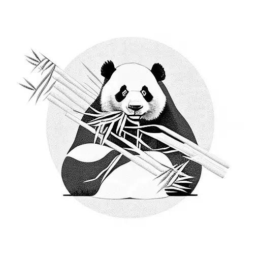 Panda Sitting Eating Bamboo