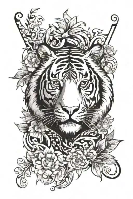 Tiger And Flowers