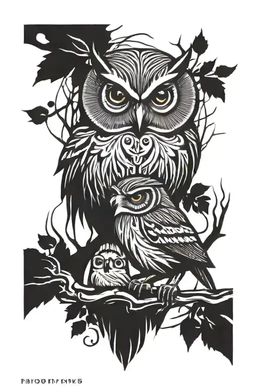 Robin Bird And Owl Sitting In A Forest Scene