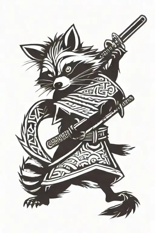 Aggressive Raccoon In The Style Of Anime Characters With A Katana