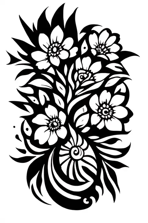 Papua New Guinea Tribal Design With Flowes And Story Using Desighnes