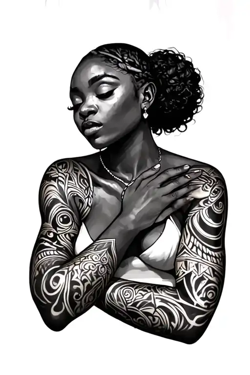 Full Sleeves On A Dark Skinned Woman