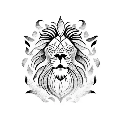 Lion Sideways With Lotus Flower