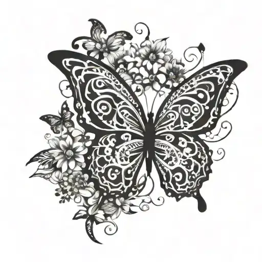 Butterfly With One Blacked Out Wing And One Wing Made Of Flowers