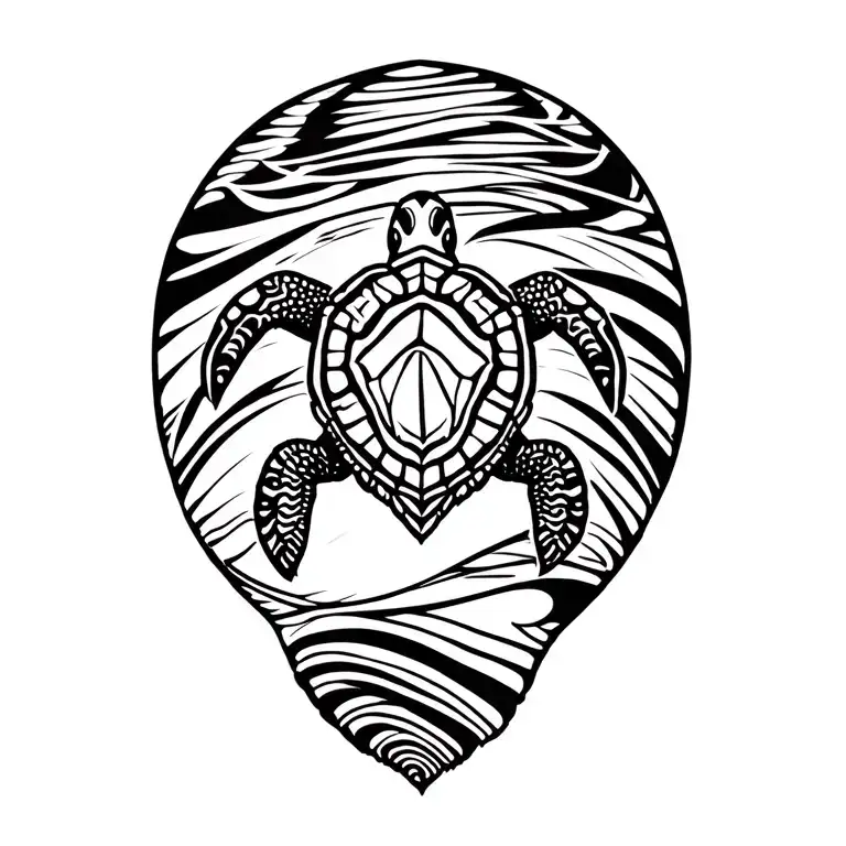 Polynesian Tribal Turtle Within A Tribal Conch Shell Shape Filled With Cook Islands Designs