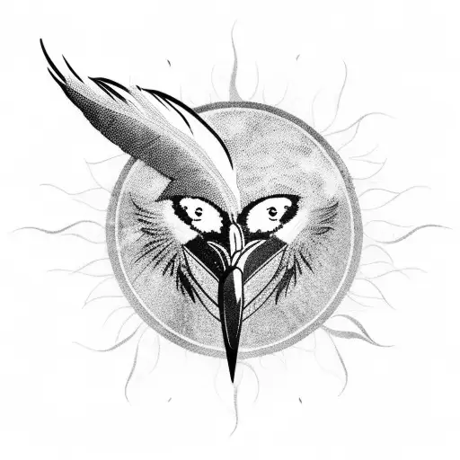 Raven With Feathers Spred And Sun Below