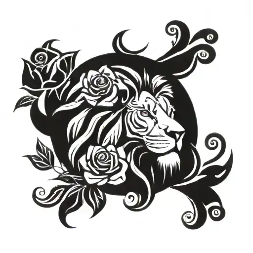 Lion And Roses Surrounding
