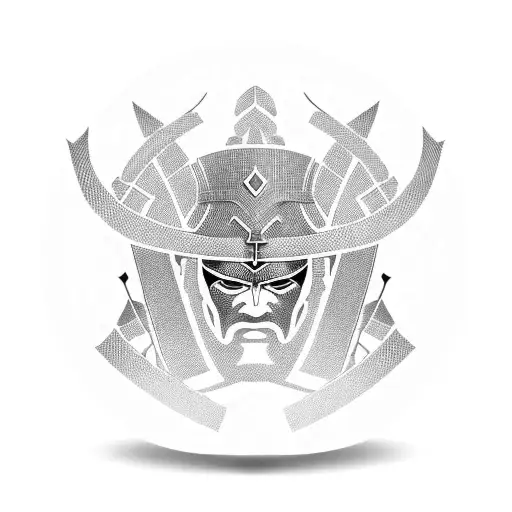 A Samurai In Armor Engraved With Norse Runes On A Girih Back Pattern