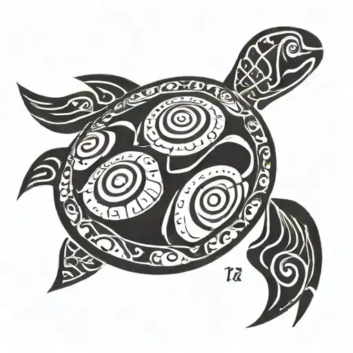 Tribal Style Turtle With A Gemini Zodiac Sign In The Shells Design