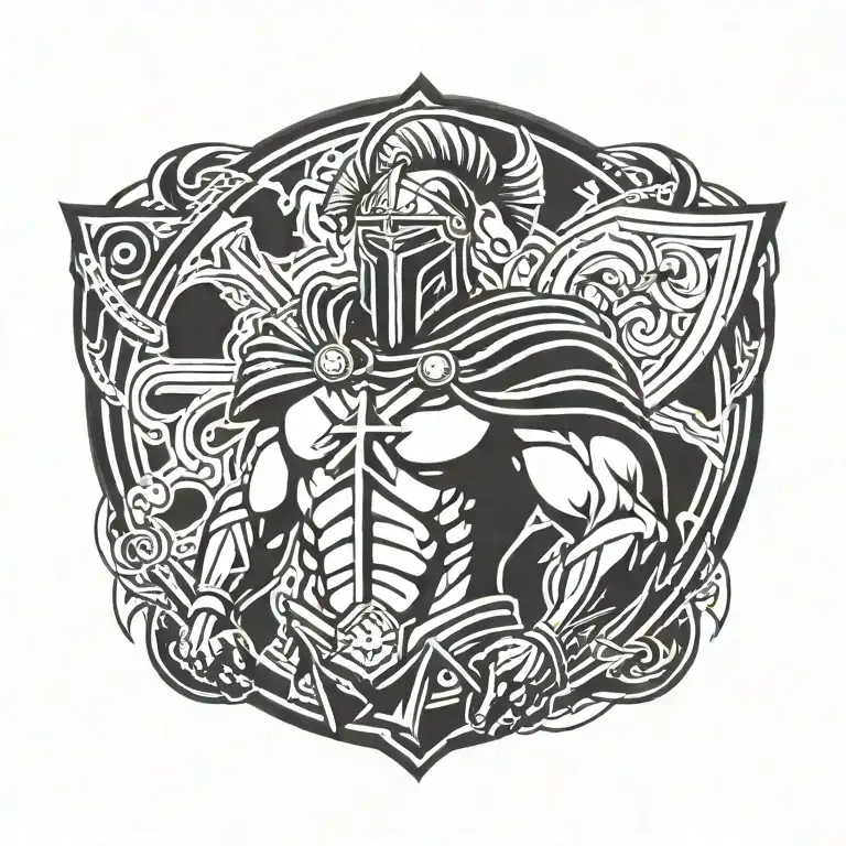 Spartan Warrior With Shield And Cross