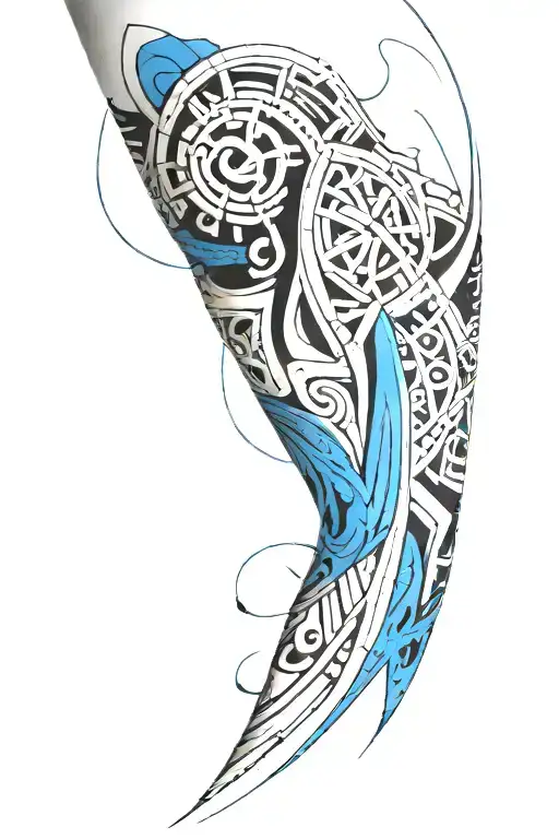 Blue Ink Line Drawing Whole Arm Sleeve