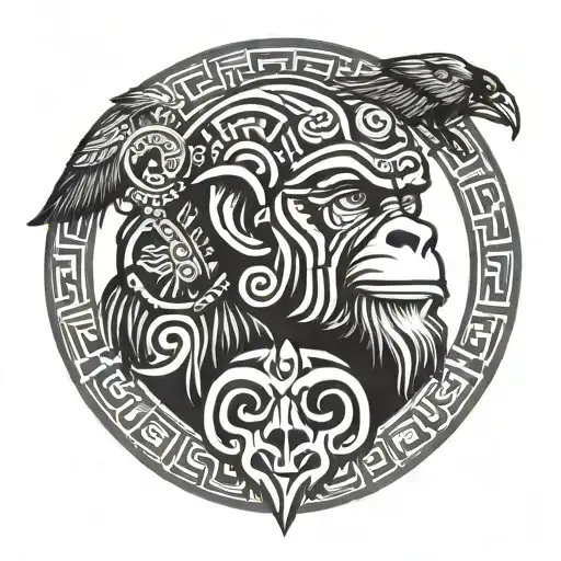 Monkey Mayan Culture And Crow Viking Culture
