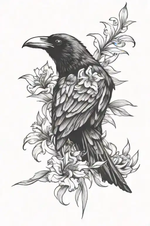 Raven And Iris Flower Intertwined