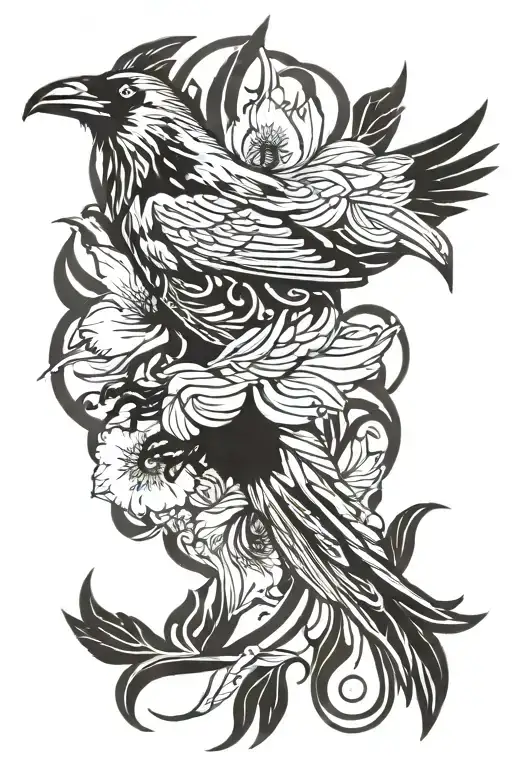 Raven And Iris Flower Intertwined