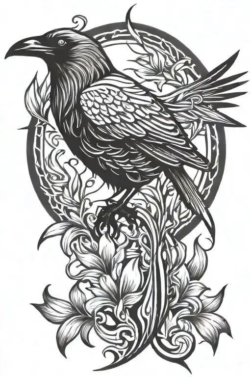 Raven And Iris Flower Intertwined