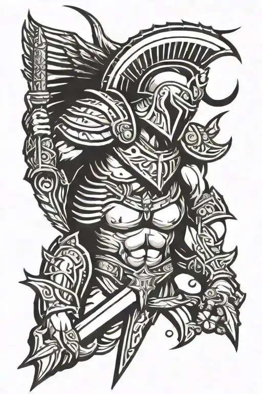 Spartan With Wings Looking Down Sword