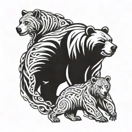 Bear And Cubs Playing