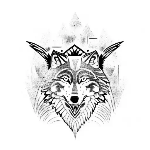 A Wolf With Two Ravens Flying At Its Sides