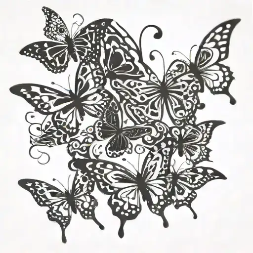 Butterflies Flying On Black