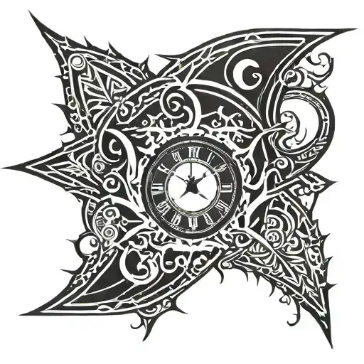 Clock With Gothic Edges On The Sides Left Side