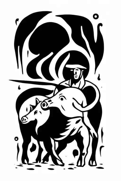 Cave Painting Man Killing A Pig