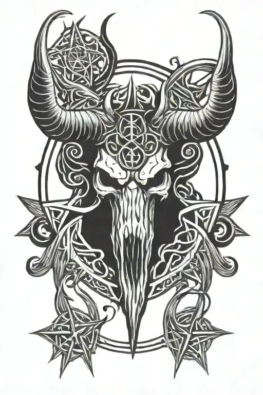 Baphomet Skull On The Background Of The Baphomet Pentagram Sketch