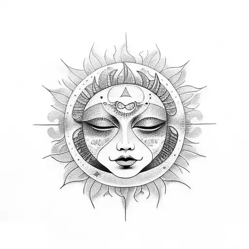 Mono Color Sun And Moon For A Young Beautiful Girl Named Tina