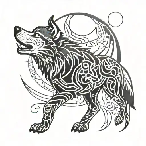 Wolf Tracks Against The Moon