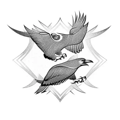 Two Norse Ravens Flying