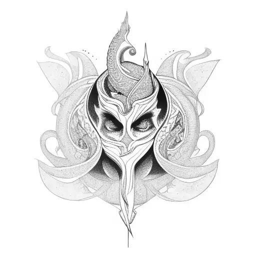 Elven Ornament In The Form Of Ouroboros In Blackwork Style With Lettering