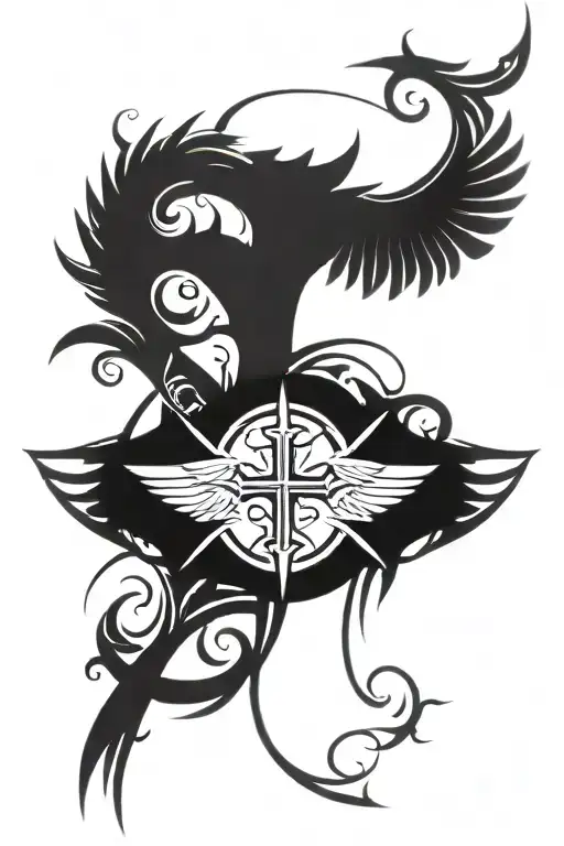 Cross With Two Wings One Side Angel And One Side Evil