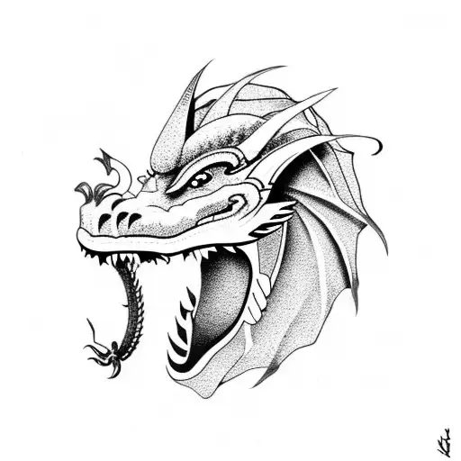 Dragon With Oni Mask
