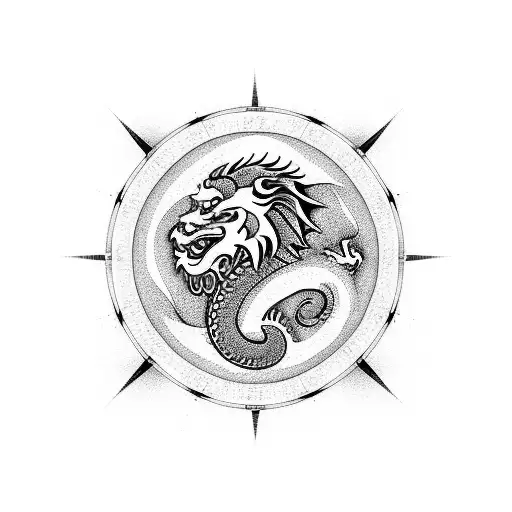 Dragon And Lion In A Karma Circle