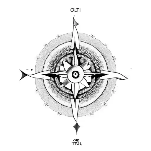 Small Compass Evolved Inside Lotus Surrounded By Indian Tribal Art