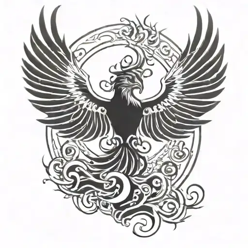 A Phoenix Descending From A Raven With An Eye In One Paw And A Skull In The Other