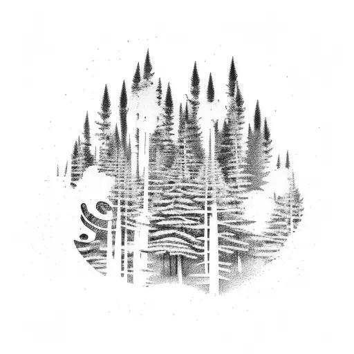 A Serene Forest Scene With Musical Instruments Hidden Among The Trees