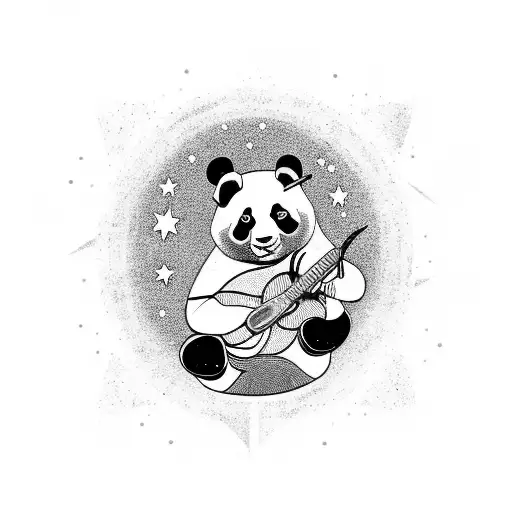A Panda Playing A Guitar Under A Starry Night Sky