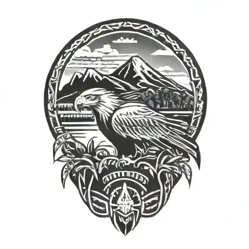 Phillipines And Eagle And Mountain Scene With Trees