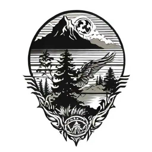 Phillipines And Eagle And Mountain Scene With Trees