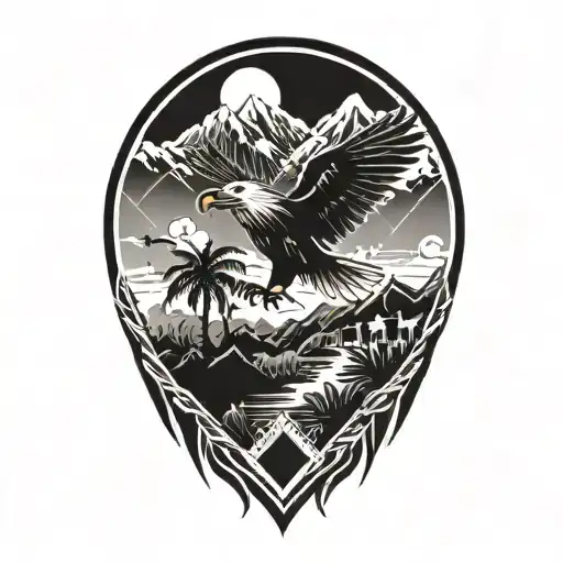 Phillipines And Eagle And Mountain Scene With Trees